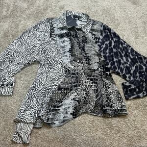 Andrew Gn Asymetrical Leopard Abstract Long Sleeve Button Blouse NWT